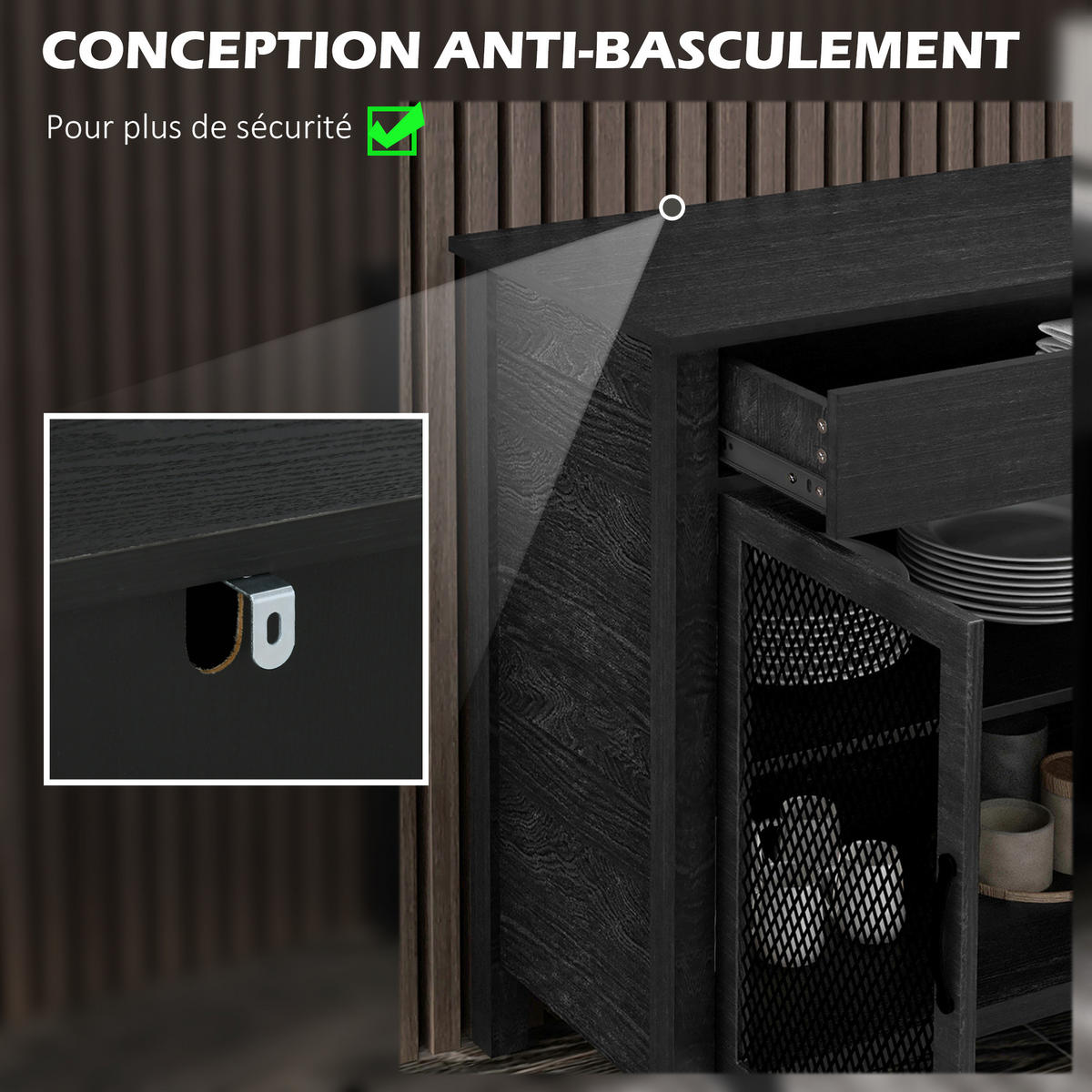 SIDEBOARD DE-11050 Industrie-Design, 4 Türen Schwarz - Schwarz, Holzwerkstoff (150/85/40cm) - ComfortXL