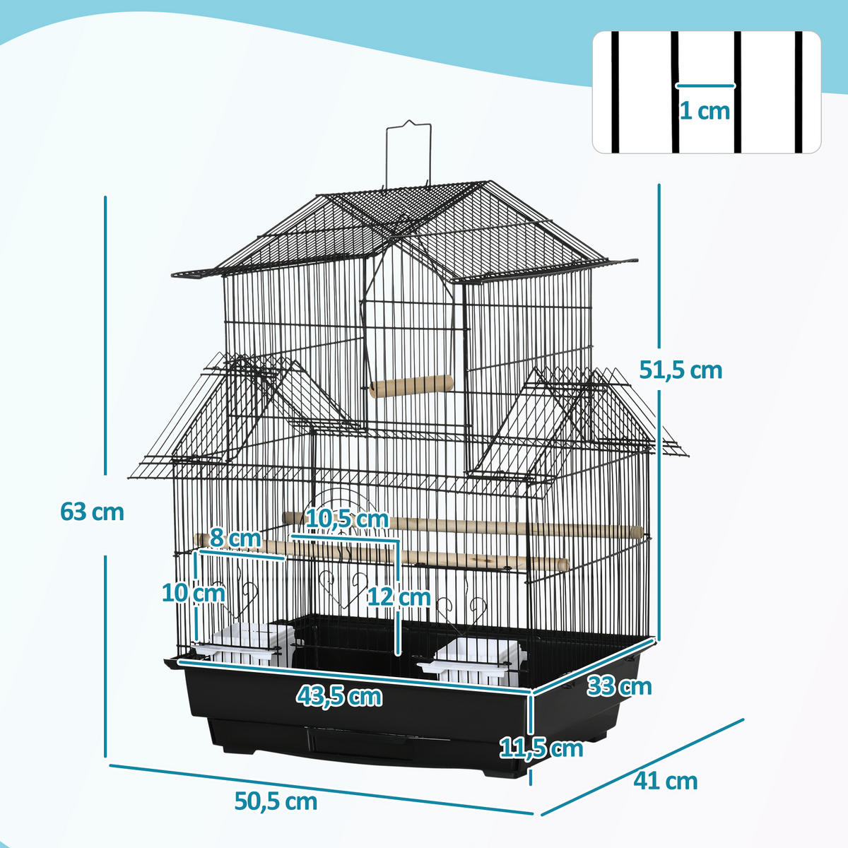 VOGELKÄFIG DE-17813 Haus-Design mit Tragegriff & Kotplatte Schwarz - Schwarz, Metall (41/63/50.5cm) - ComfortXL