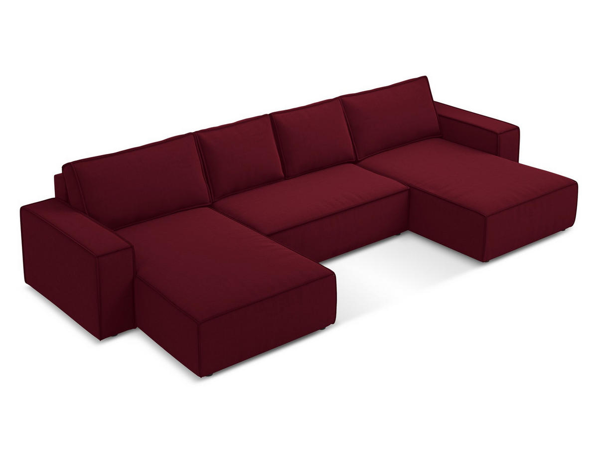 WOHNLANDSCHAFT Samt Stoff Rot - Bordeaux/Rot, Kunststoff/Textil (398/82/185cm) - Makamii
