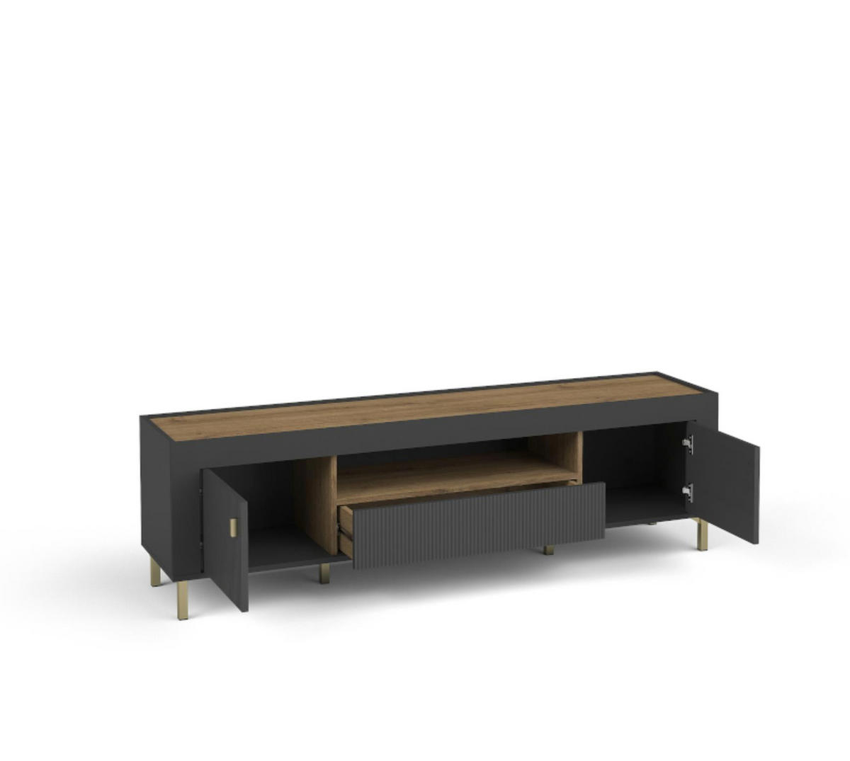 TV-SCHRANK Mossa Schwarz - Goldfarben/Schwarz, Holzwerkstoff (177/52/40cm) - Bettso