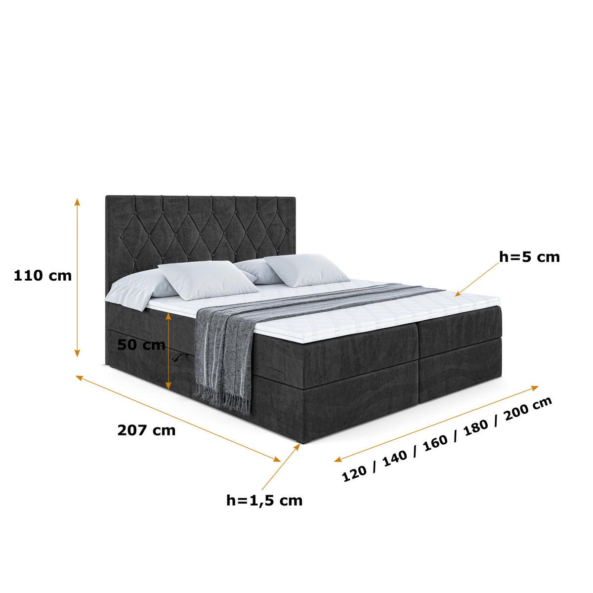 BOXBETT mit H4-Matratze und Lattenrost - VELANTO-BZ - 180x200 Weiß Hochglanz - Schwarz, Holzwerkstoff (180/200cm) - ALTDECOR