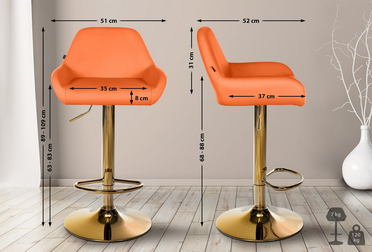 BARHOCKER Braga 89-109 cm Orange - Orange, Leder (51/89/52cm) - furnicato