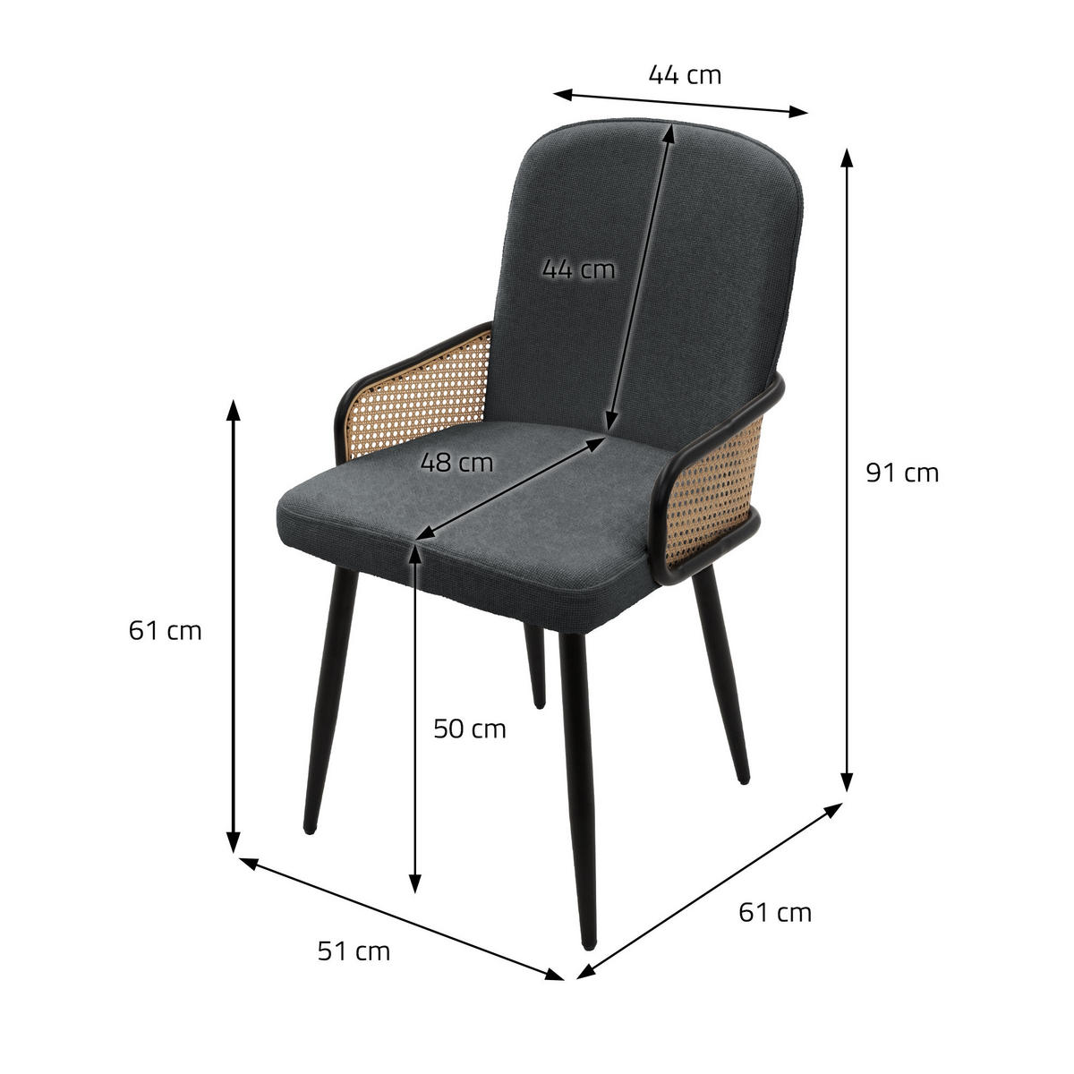 ESSZIMMERSTÜHLE 6er Set Anthrazit mit Stoffbezug Rattan Optik - Anthrazit/Schwarz, Naturmaterialien/Textil (51/91/61cm) - ML-DESIGN