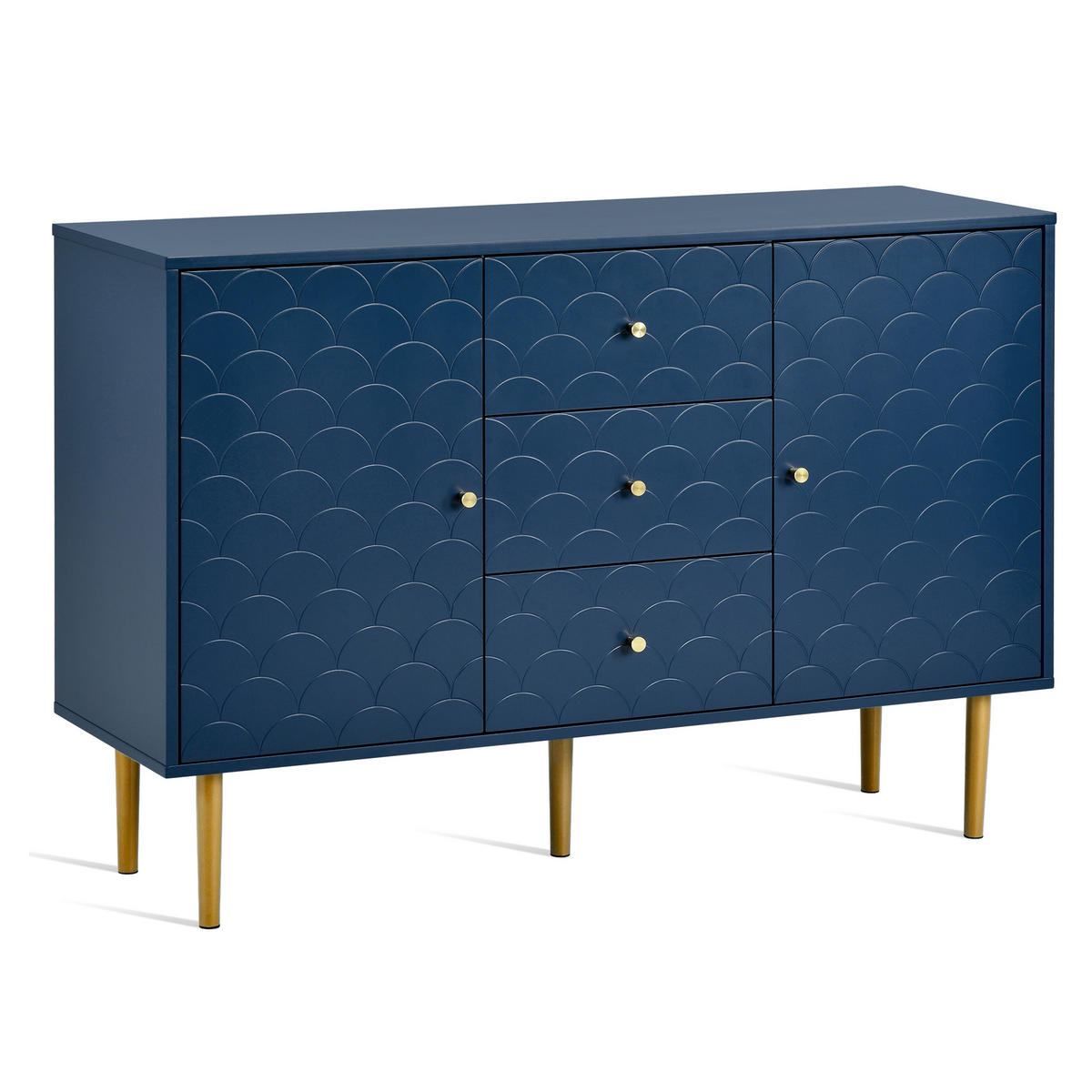 SIDEBOARD 2 Türen und 3 Schubladen, Verstellbare Ablage Blau 120/40/82CM - Blau, Holzwerkstoff/Metall (40/82/120cm) - Urban Meuble