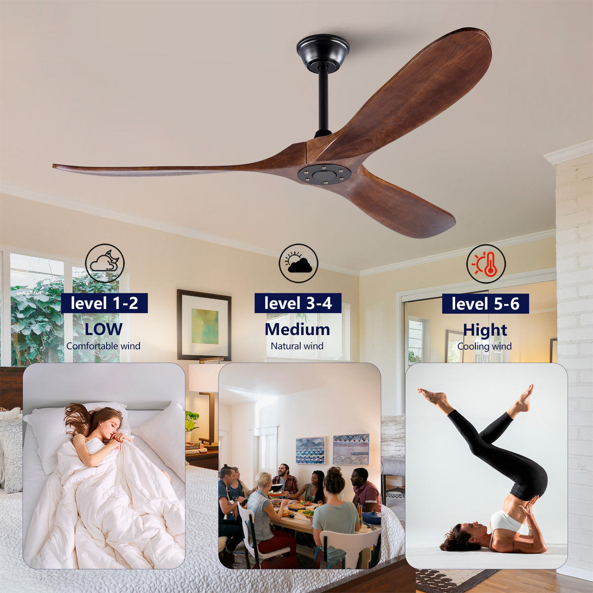 DECKENVENTILATOR DE-16219 60 Zoll ohne Licht & Holz Walnuss - Walnussfarben, Holz/Metall (152/152/32cm) - ComfortXL