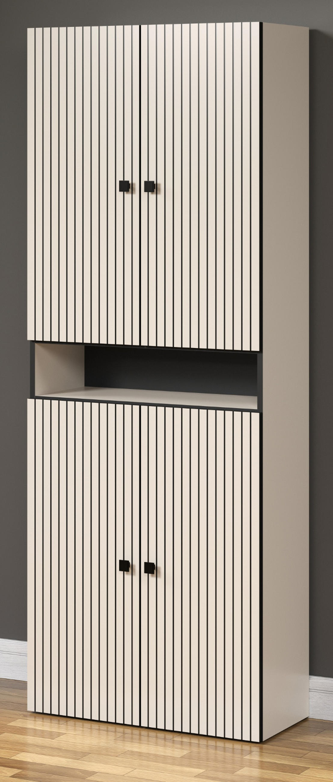 HOCHSCHRANK Kaschmir, grau 70 x 186 cm, Badschrank mit viel Stauraum - Kaschmir/Schwarz, Holzwerkstoff/Metall (70/186/31cm) - Top.Furn