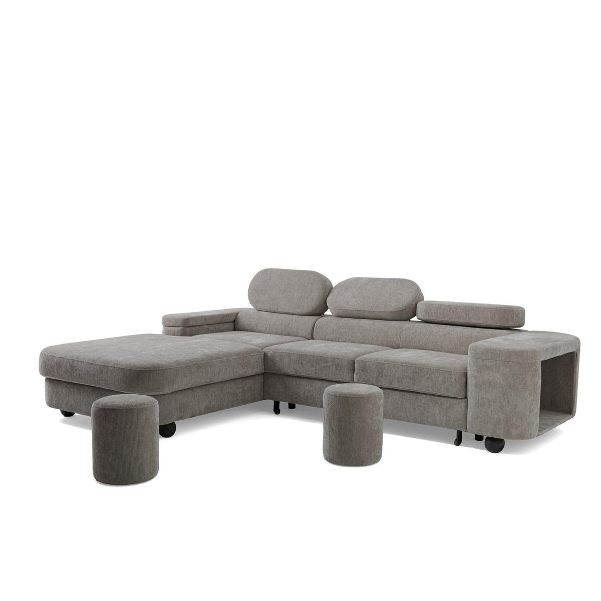 ECKSOFA LOVE L Links mit Schlaffunktion 124x210 Chenille Grau - Schwarz/Grau, Holz/Textil (284/205cm) - Muffo