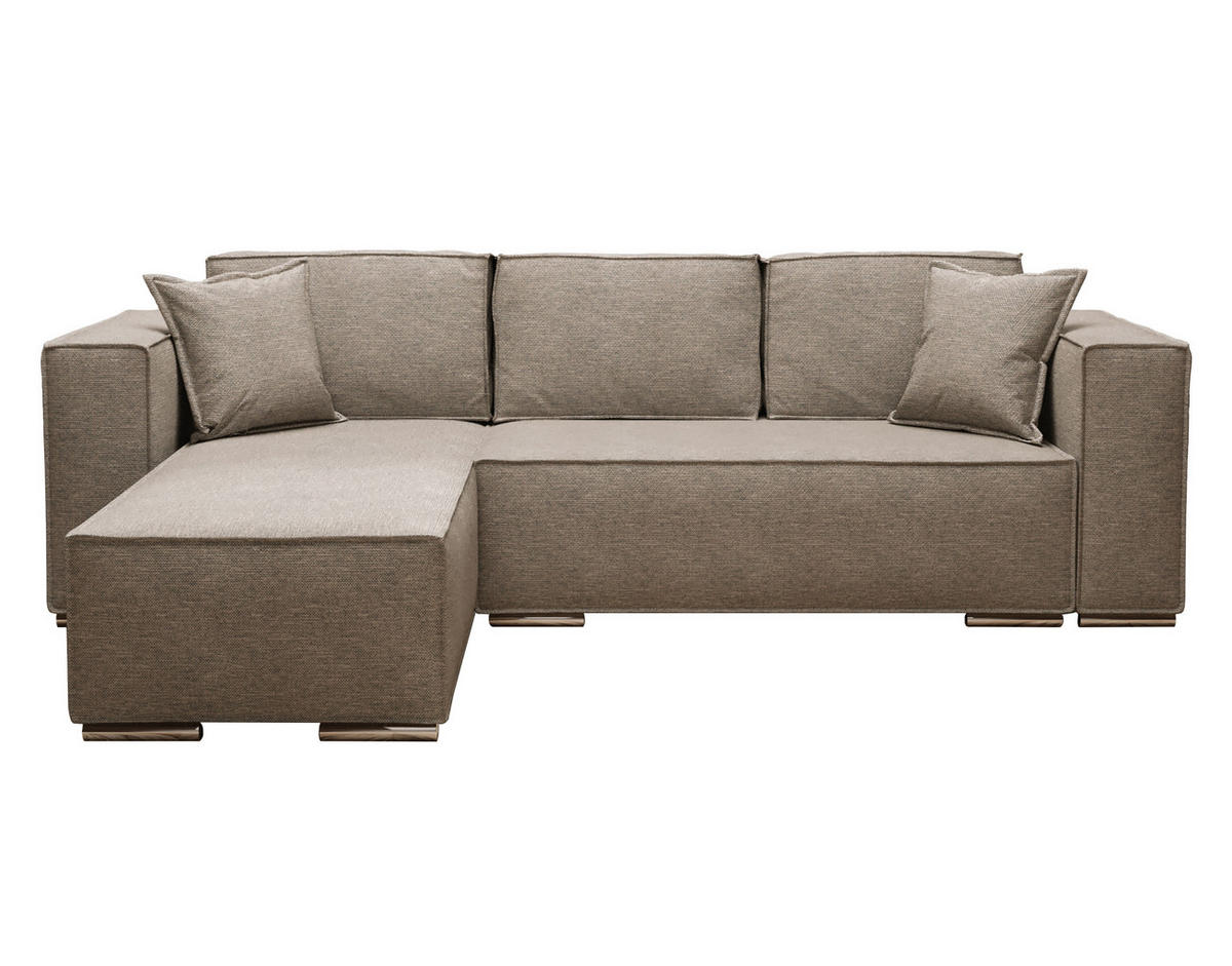 ECKSOFA L Form Vinoria Beige 255/180/82 cm Links mit Schlaffunktion - Chromfarben/Beige, Textil/Metall (180/255cm) - AX Living