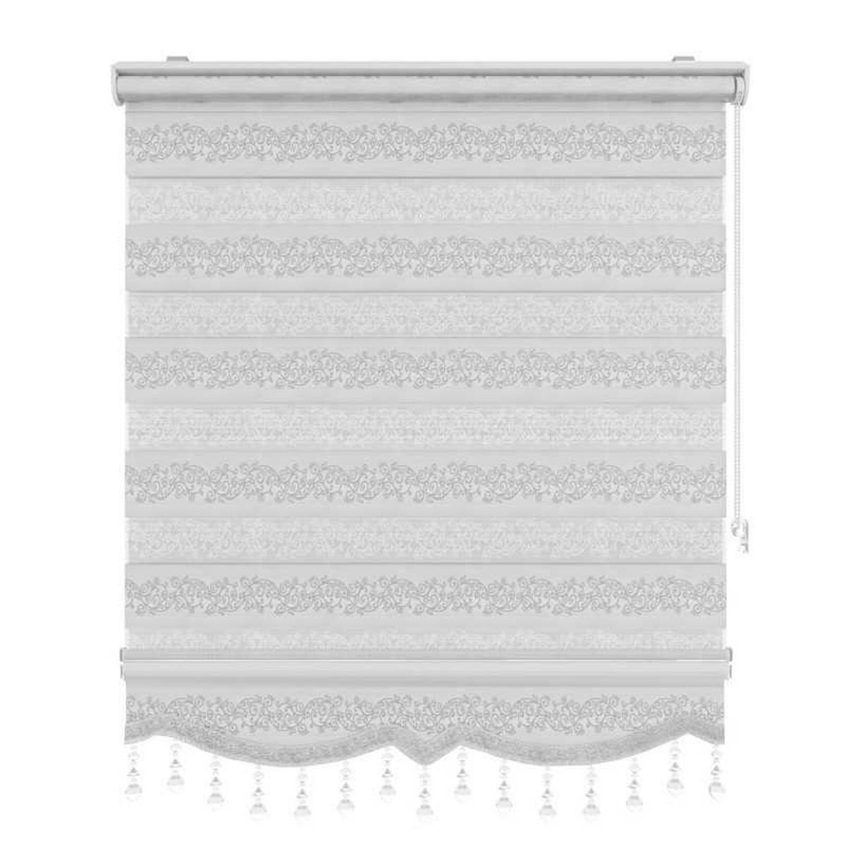 DOPPELROLLO mit Perlen und Motiv in Weiß 60/150 cm - Weiß, Textil (60/150cm) - PlisseeOnline