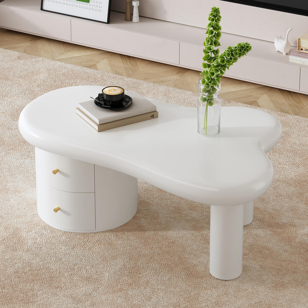 KLUBSKA miza iz MDF, 97/64/42 cm bela, z 2 predaloma - bela, leseni material (97/64/42cm) - BEAOK