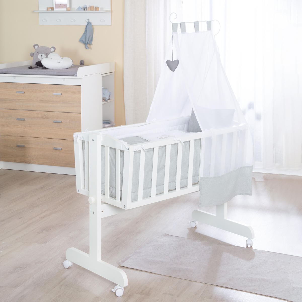 BABYWIEGENSETT Heartbreakerbär - Weiß, Holzwerkstoff/Textil (40/90cm) - Roba