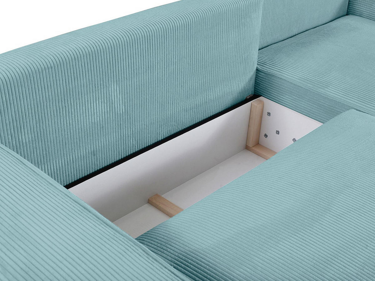 ECKSOFA mit Schlaffunktion - Ecke Rechts - Cord - Türkisblau - AMELIA - Hellblau, Textil (267/167cm) - Vente-Unique