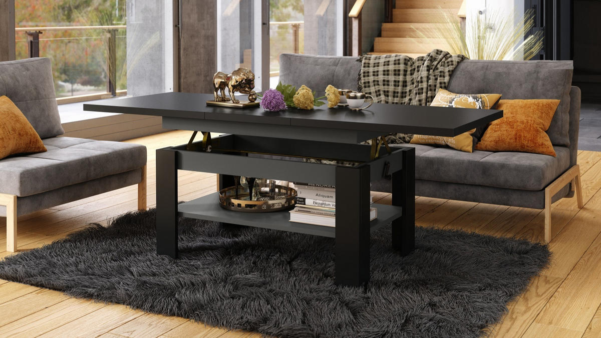 COUCHTISCH rechteckig Schwarz - Anthrazit ausziehbar höhenverstellbar - Anthrazit/Schwarz, Holzwerkstoff (65/130/58cm) - designimpex