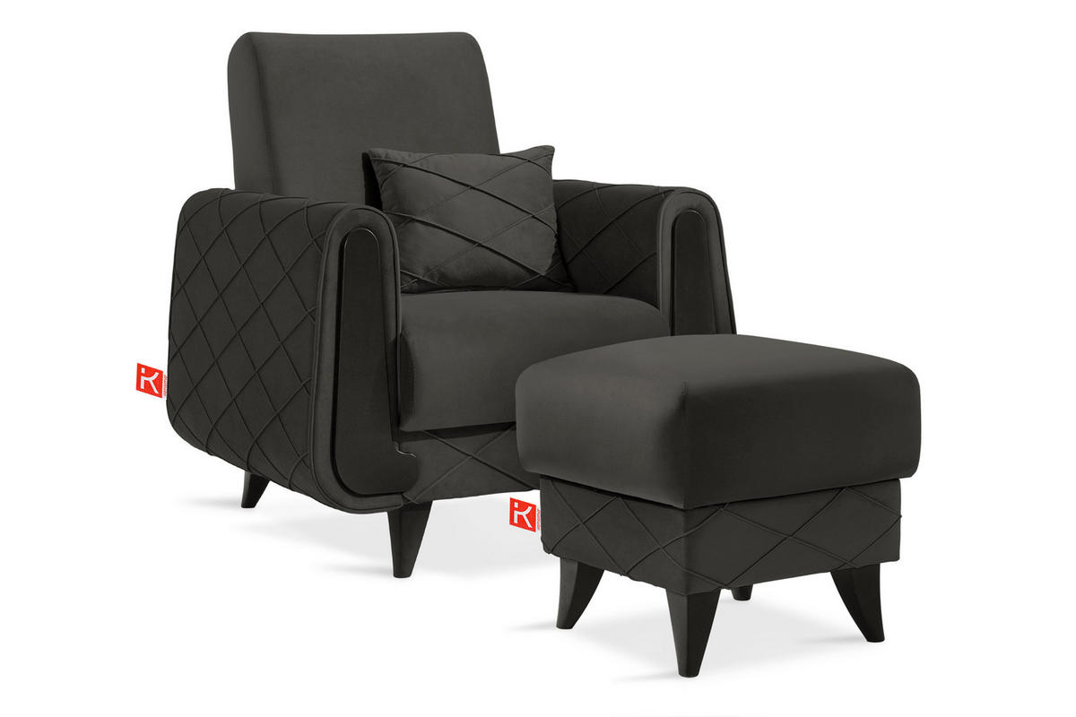 HOCKER GUSTAVO III Fußstütze, Velours, Anthrazit - Anthrazit, Holz/Holzwerkstoff (53/49/53cm) - KONSIMO®