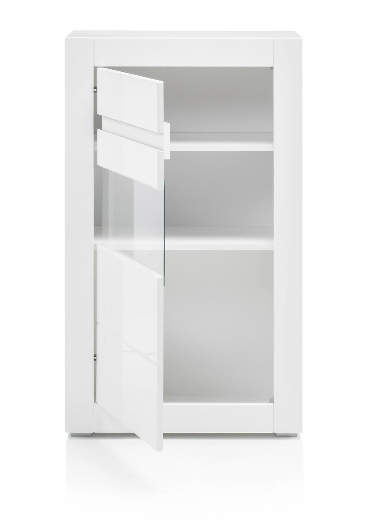 WOHNWAND 4-teilig Hochglanz weiß 302 cm, Anbauwand mit Soft-Close - Weiß Hochglanz/Weiß, Glas/Holzwerkstoff (302/198/42cm) - Furn.Design
