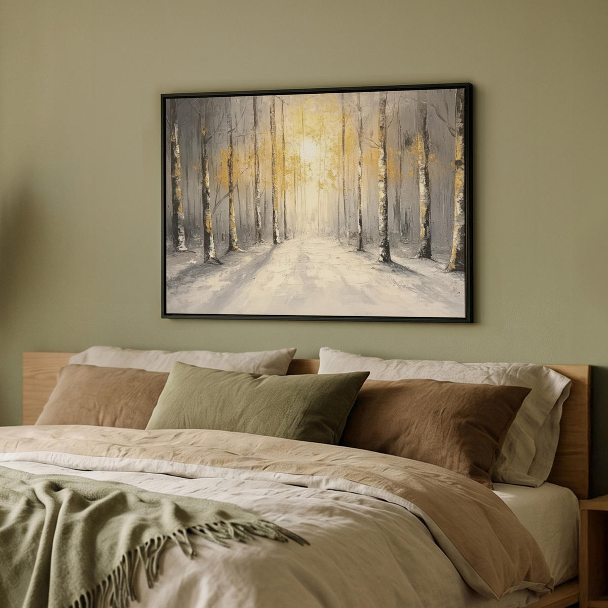 LEINWAND Bilder mit Rahmen - Winter - Abstrakt - Schnee - Natur - Sonne - 70x50 - Grau, Textil (70/50cm) - MuchoWow