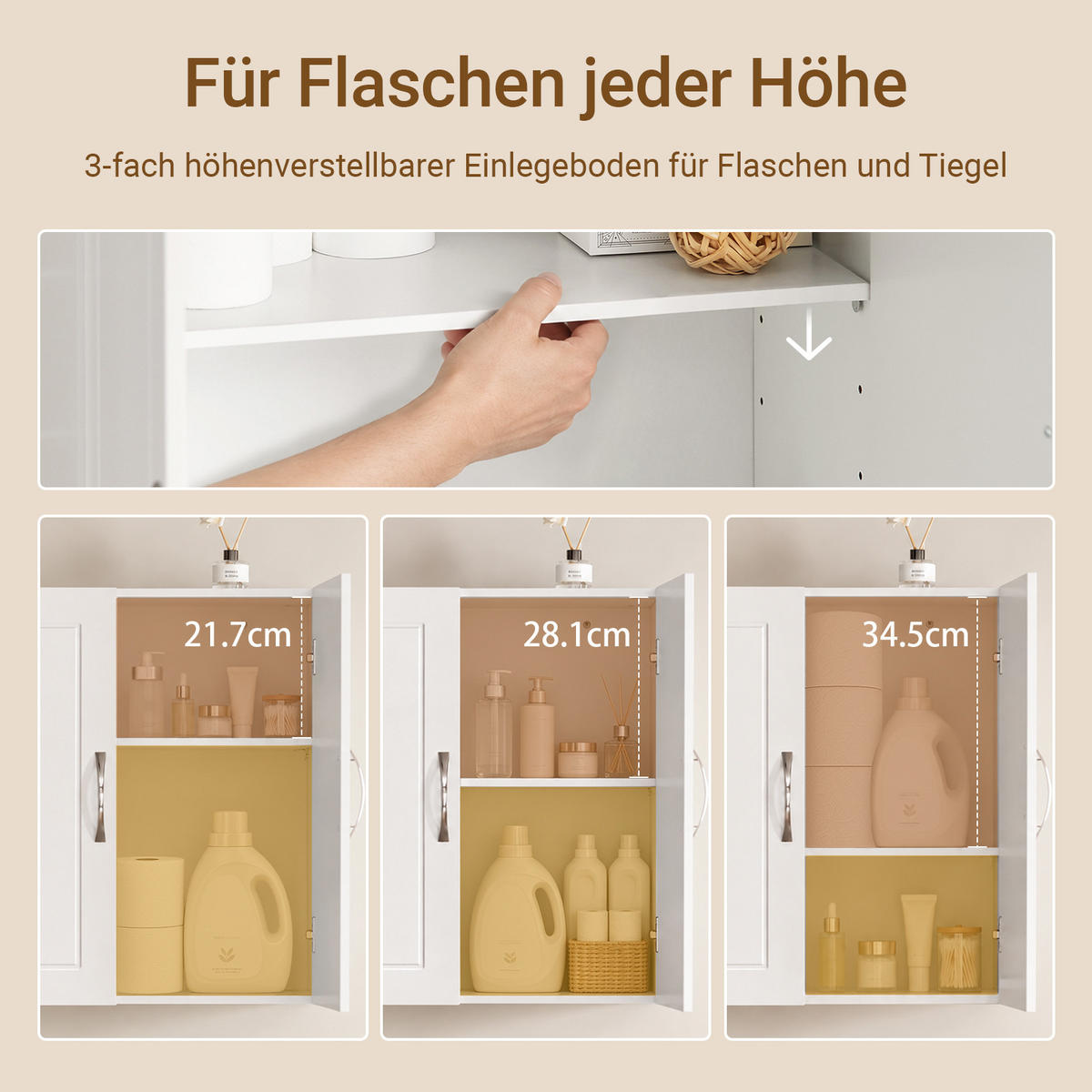 HÄNGESCHRANK weiß, 60x60x30 cm, 2 Türen, 3 Höhen für Böden, bis 25 kg, für Bad, Waschraum, Küche & Flur - Weiß, Holzwerkstoff (60/60/30cm) - SoBuy