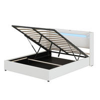POLSTERBETT 160/200 cm mit LED-Lichtleiste, Bluetooth-Lautsprecher, USB-Anschlüssen und hydraulischem Stauraum, Weiß - Weiß, Kunststoff (160/200cm) - Redom