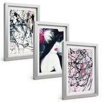 BILDER SET 3er Set - 20x30 cm Silberner Rahmen - Abstrakte Farbmuster Hut - Silberfarben, Kunststoff (20/30cm) - TULUP