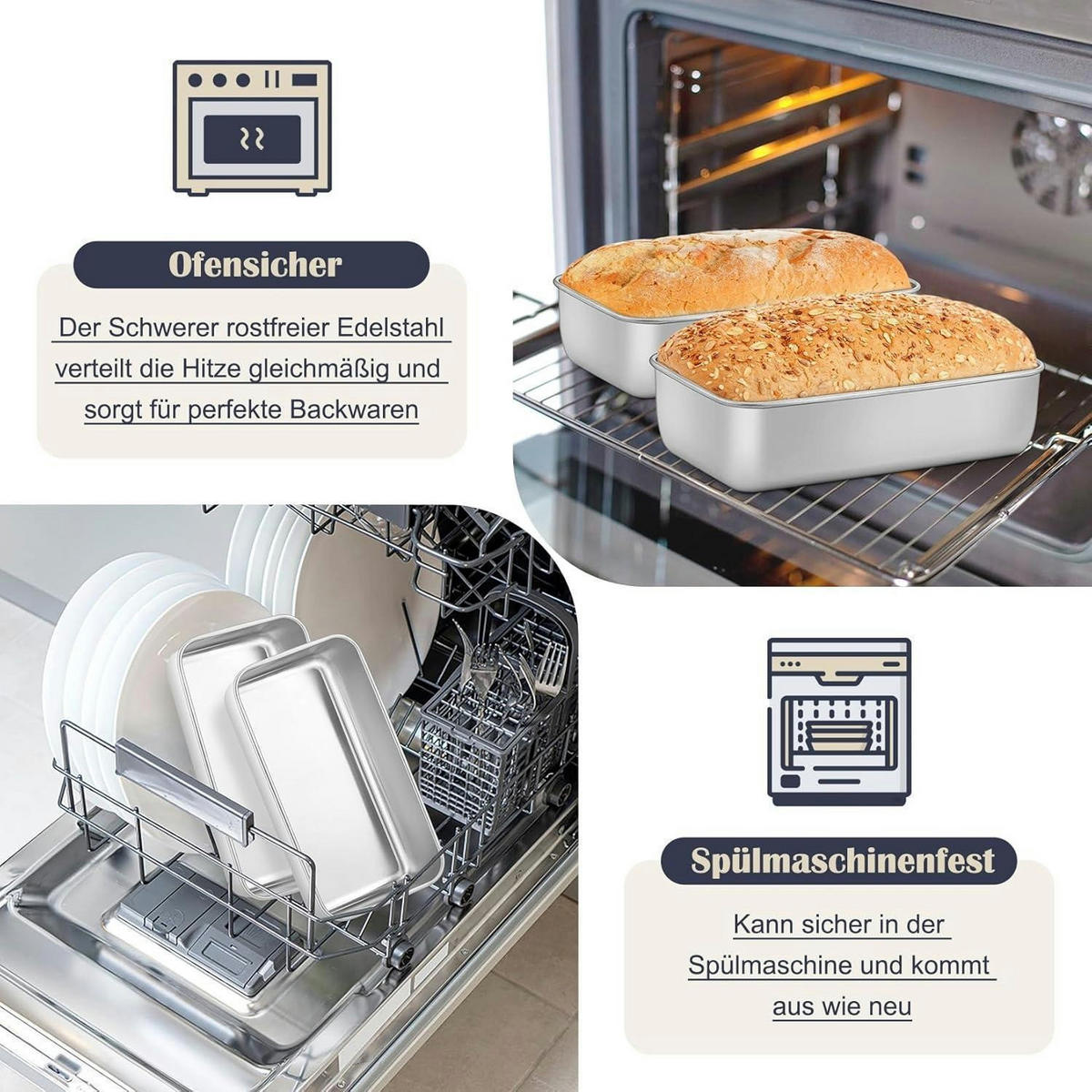 BROTBACKFORM 2er-Set Edelstahl 23,5 x 12,5 x 6,5 cm - Silberfarben, Metall (12.4/6.5/23.5cm)