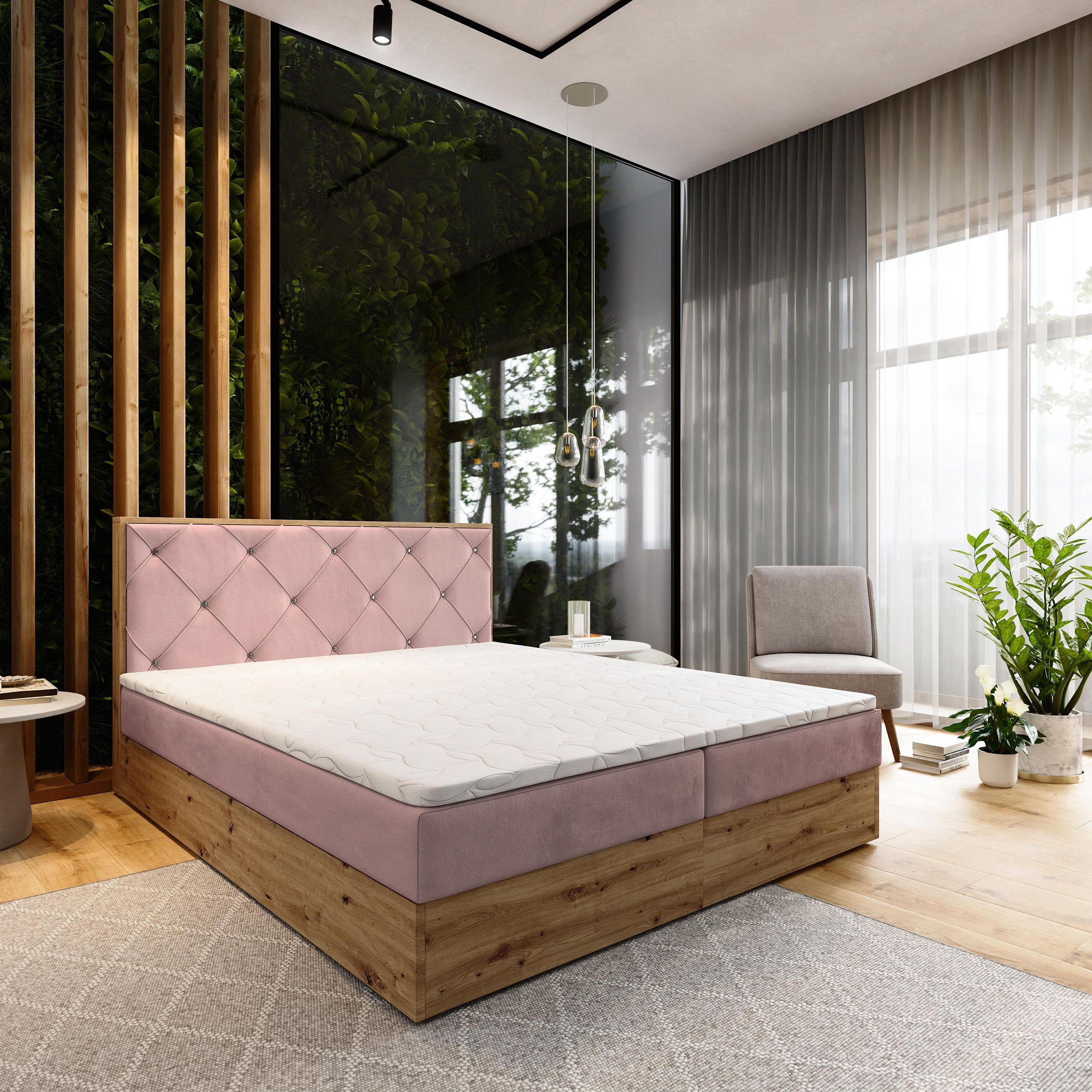 BOXBETT FOSCO 140x200 cm mit Matratze und Topper - Rosa - Rosa, Holz (140/200cm) - MASSENO