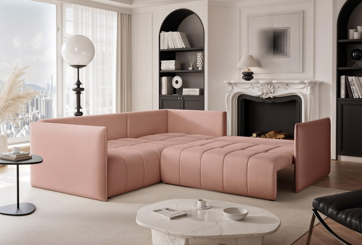 ECKSOFA OLIMPIA mit Schlaffunktion und Bettkasten Rosa - Rosa, Holzwerkstoff/Kunststoff (235/230cm) - Idohome