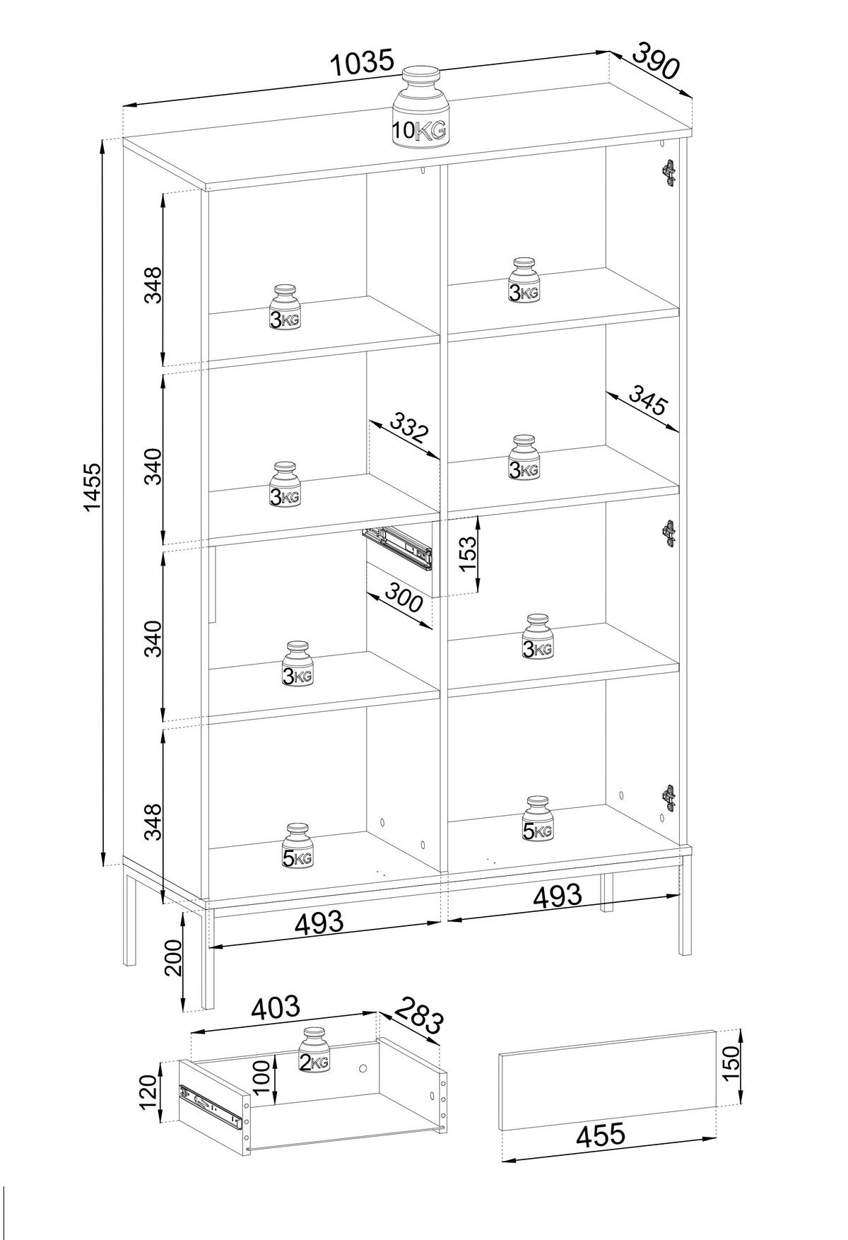 VITRINENSCHRANK 160 cm Haller, Led, Schubladen, Kaschmir - Beige, Holz (104/166/39cm) - Emporius