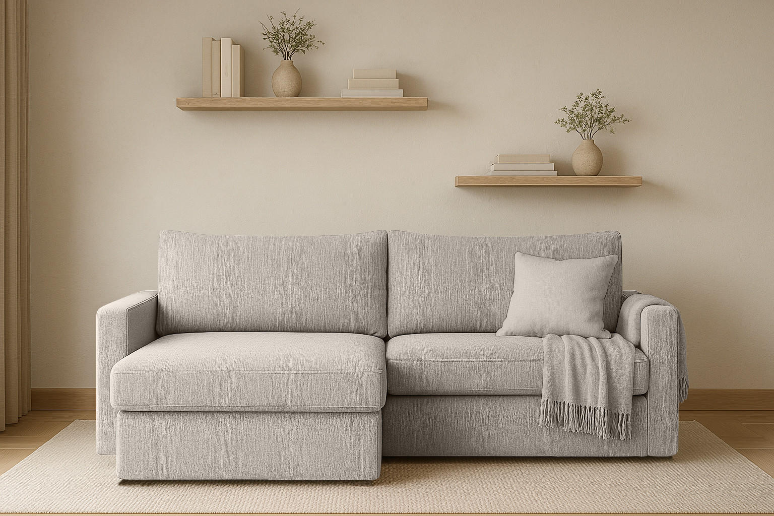 ECKSOFA Mit Schlaffunktion Und Bettzeugablage LUBEKA Stoff Faro Hellgrau Links - Hellgrau, Holz (140/147cm) - Kaiser Möbel