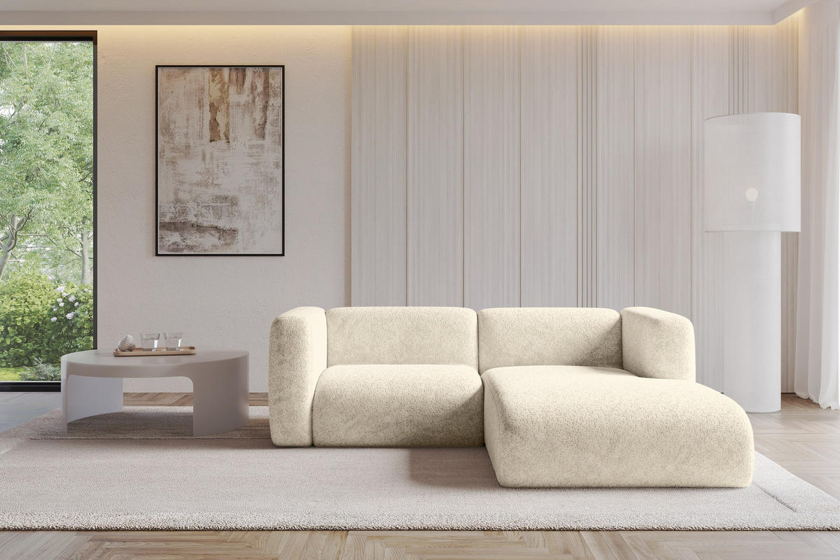 ECKSOFA Ottomane Rechts MIRA-L1 227x179x89 Creme Velours - Creme/Schwarz, Holzwerkstoff/Kunststoff (227/179cm) - ALTDECOR