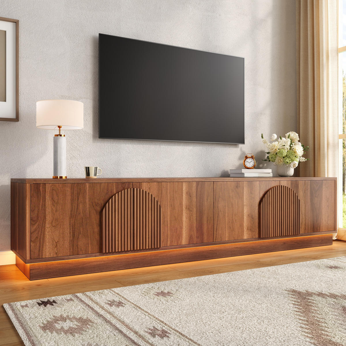 TV-ELEMENT180X40X44,5CM NussbaumRetroDesign mit LEDBeleuchtung PushtoOpen - Walnussfarben, Holz (47.5/18.49/115.49cm) - Raelunyi