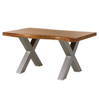 BAUMTISCH Akazie 160x90x77 Akazie natur lackiert / X-Beine silber matt FREEFORM 5 - Braun, Holz (90/160/77cm) - Massivmoebel24