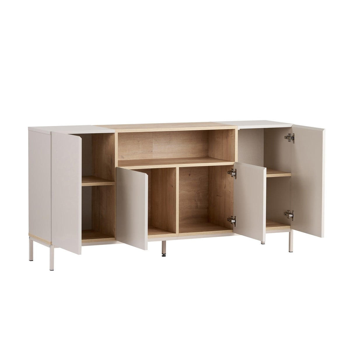 SIDEBOARD mit 4 Türen und 1 Nische, Kaschmir und Holzdekor 160/40/80 cm - Beige, Holzwerkstoff (40/80/41.5cm) - Calicosy