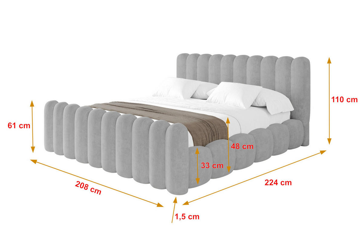 POLSTERBETT mit Bettkasten, Fußteil und Lattenrost, Boxbett ohne Matratze - SENA-Z 180x200 Grau - Hellgrau, Holzwerkstoff/Textil (180/200cm) - ALTDECOR