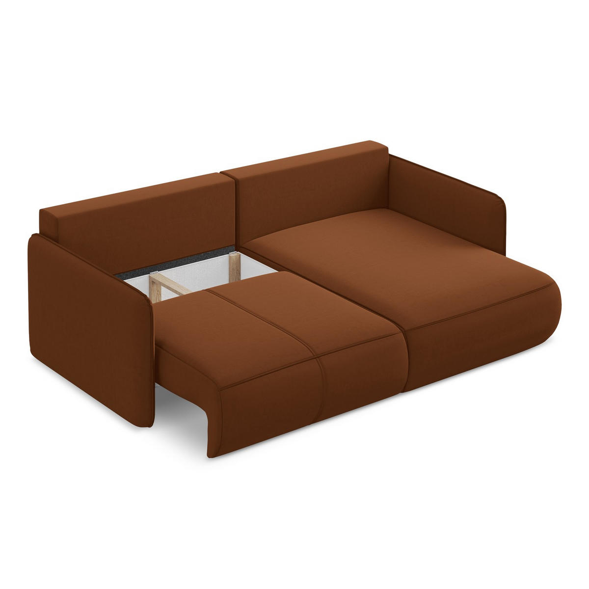 ECKSOFA mit Schlaffunktion Samt Stoff Orange - Terracotta/Schwarz, Kunststoff/Textil (207/148cm) - LaMiaSofa