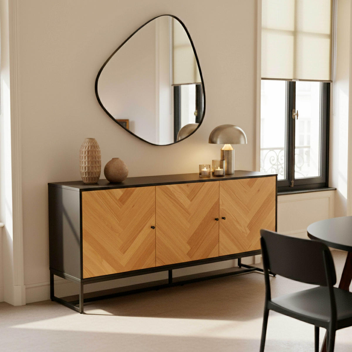 SIDEBOARD 160 cm, Holz - Schwarz/Braun, Holz (40/75/160cm) - Oviala