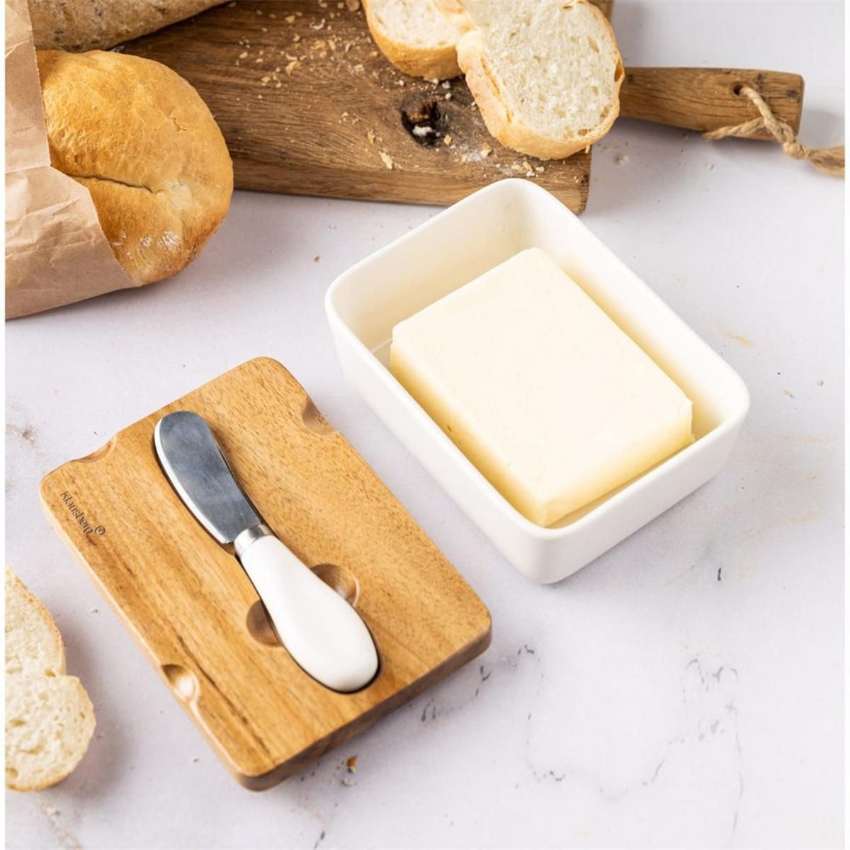 BUTTERDOSE Weiß 15.5/11/6.5 cm KB7785 - Weiß, Holz (11/6.5/15.5cm) - Klausberg 