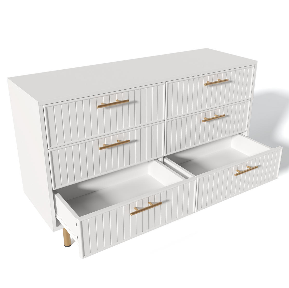 SCHUBLADENKOMMODE 120/40/75 cm mit 6 Schubladen und goldfarbenen Griffen - Weiß, Holzwerkstoff (120/40/75cm) - BEAOK