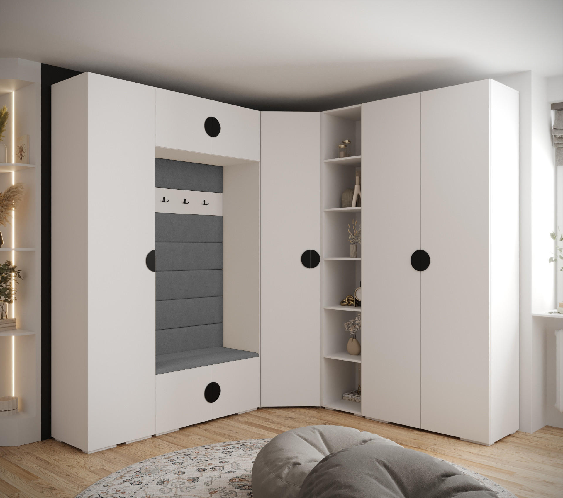 GARDEROBEN-SET 236,7/231,7/47 - Schwarz/Weiß, Holz/Kunststoff (181.7/236.7/47cm) - Abiks Möbel
