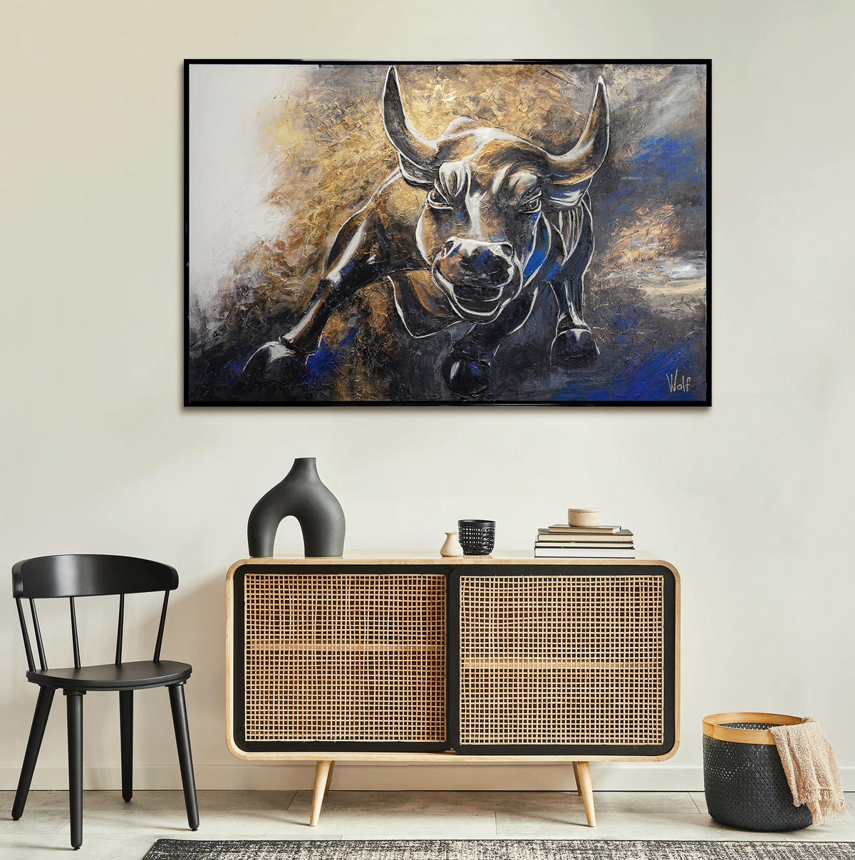 GEMÄLDE Symbol der Furchtlosigkeit Schattenfugenrahmen Gold 120x80 cm - Goldfarben, Holz (120/80cm) - YS-art gallery
