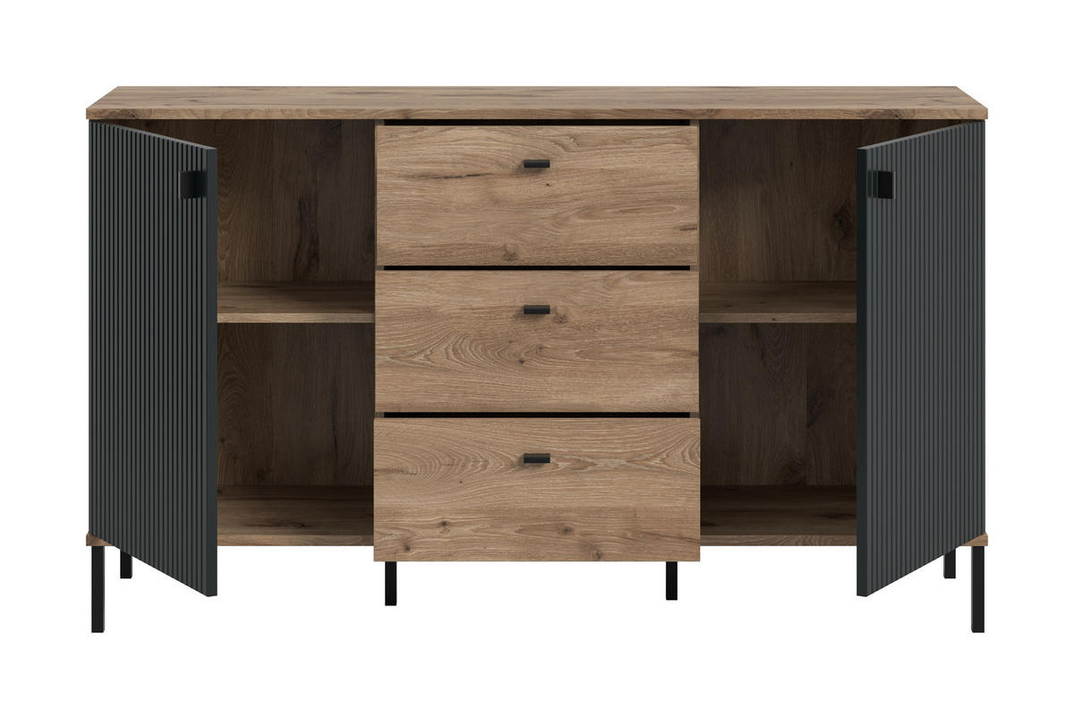 SIDEBOARD CHESS (B/H/T: ca. 154/89/41 cm) in Nox Oak Nachbildung/schwarz - Eichefarben, Holzwerkstoff (154/89/41cm)