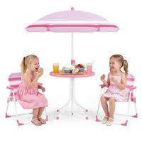 KINDER-SITZGRUPPE mit Sonnenschirm rosa(4-tlg) - Pink, Metall - COSTWAY