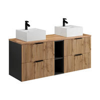 DOPPELWASCHTISCH - 140cm x 46cm - MDF - schwarz, naturfarben hell - MADELA - Schwarz, Holz (140/57/46cm) - Vente-Unique