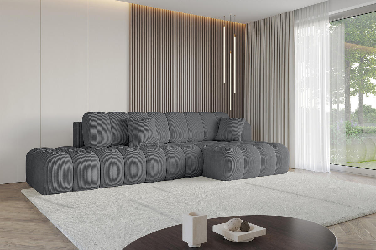 ECKSOFA mit Schlaffunktion Ottomane RECHTS OLEA-L2 321x164x75 Dunkelgrau Cord - Taupe/Schwarz, Holzwerkstoff/Kunststoff (164/321cm) - ALTDECOR