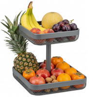 OBSTETAGERE eckig, 2-stöckig, 20 x 20 cm und 30 x 30 cm, grau, Metall - Grau, Metall (31cm) - eluno