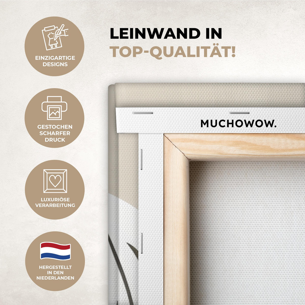 LEINWANDBILD Japandi - Landschaft - Beige XXL 150x100 cm - Cognac, Textil (150/100cm) - MuchoWow