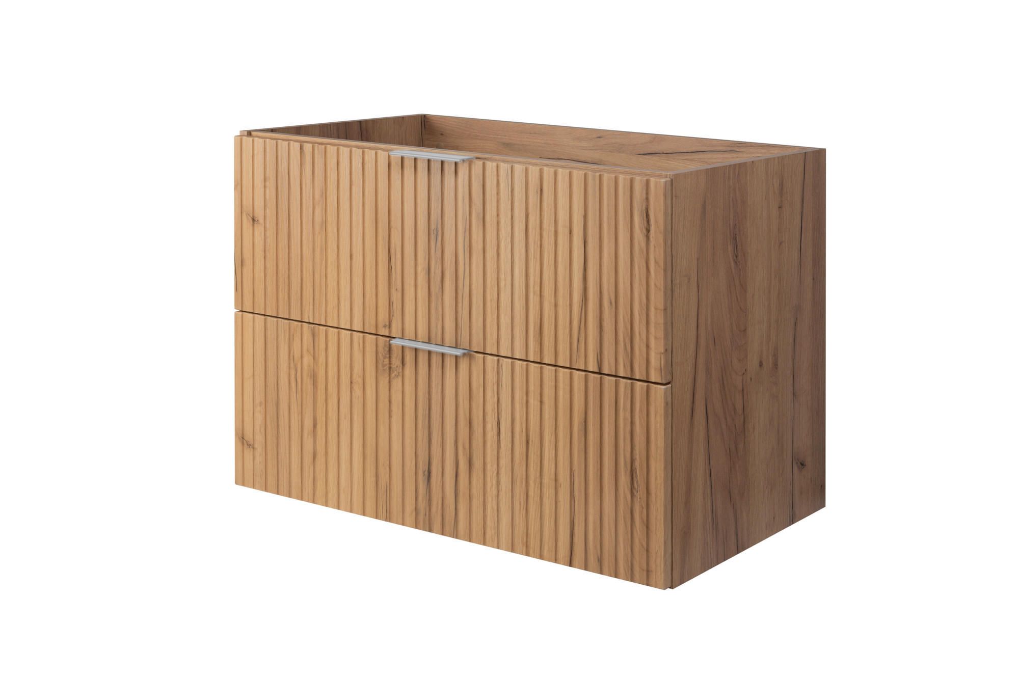 WASCHBECKUNTERSCHRANK, Eiche Craft, 80 x 57 x 46 cm, Griff silber, ohne Arbeitsplatte - Eichefarben/Silberfarben, Holzwerkstoff (80/57/46cm) - 3XE LIVING