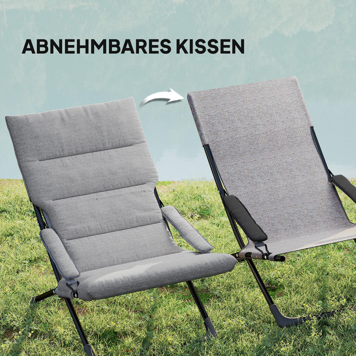 GARTENSTUHL DE-06871 Klappstuhl mit abnehmbarer Auflage und Mesh-Bezug Grau - Grau, Textil/Metall (94/79/66cm) - ComfortXL