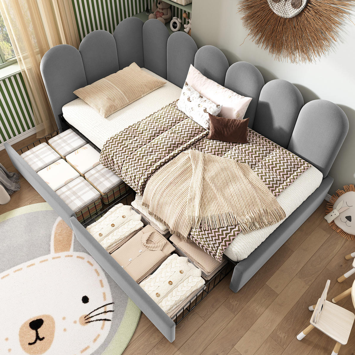 POLSTERBETT aus Samt 90x190 cm in Grau mit 2 Schubladen - Grau, Textil (90/190cm) - Modfu