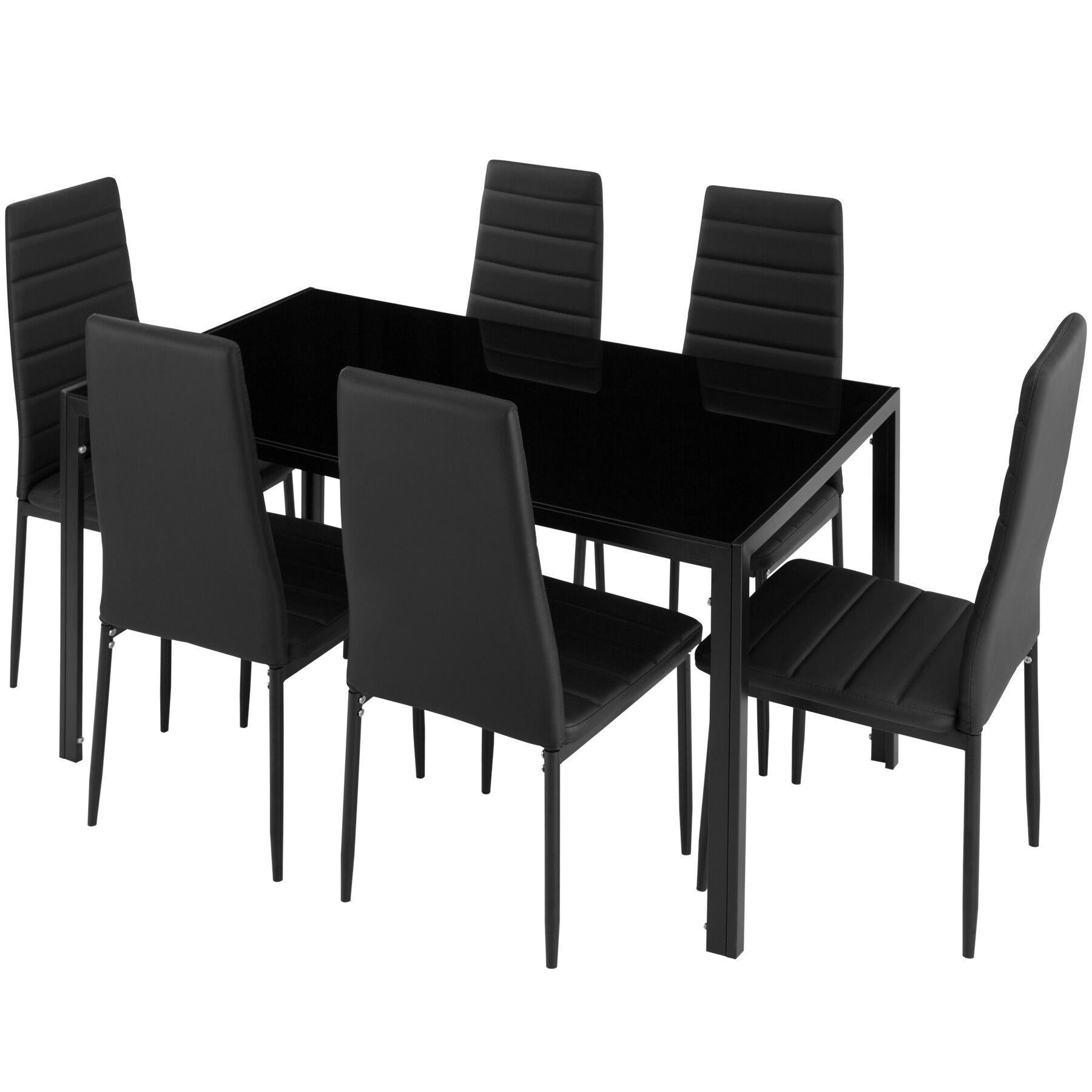 ESSZIMMERGRUPPE Brandenburg,bodenschonende Kunststoffkappen,schwarz/schwarz - Schwarz, Metall (90/98/150cm) - tectake