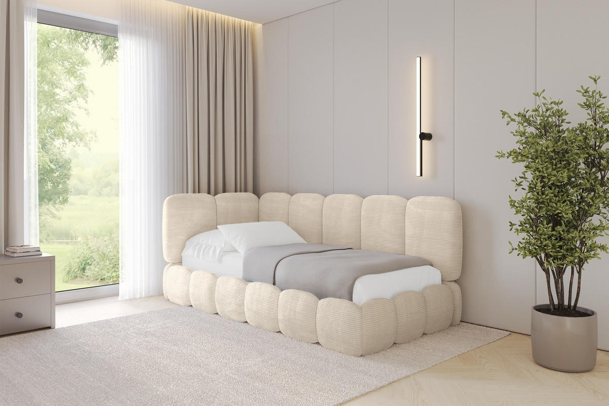 EINZELLBETT Jugendbett mit Bettkasten, Rechts - AVRY 100x200 Beige - Kaschmir/Beige, Holzwerkstoff/Textil (100/200cm) - ALTDECOR